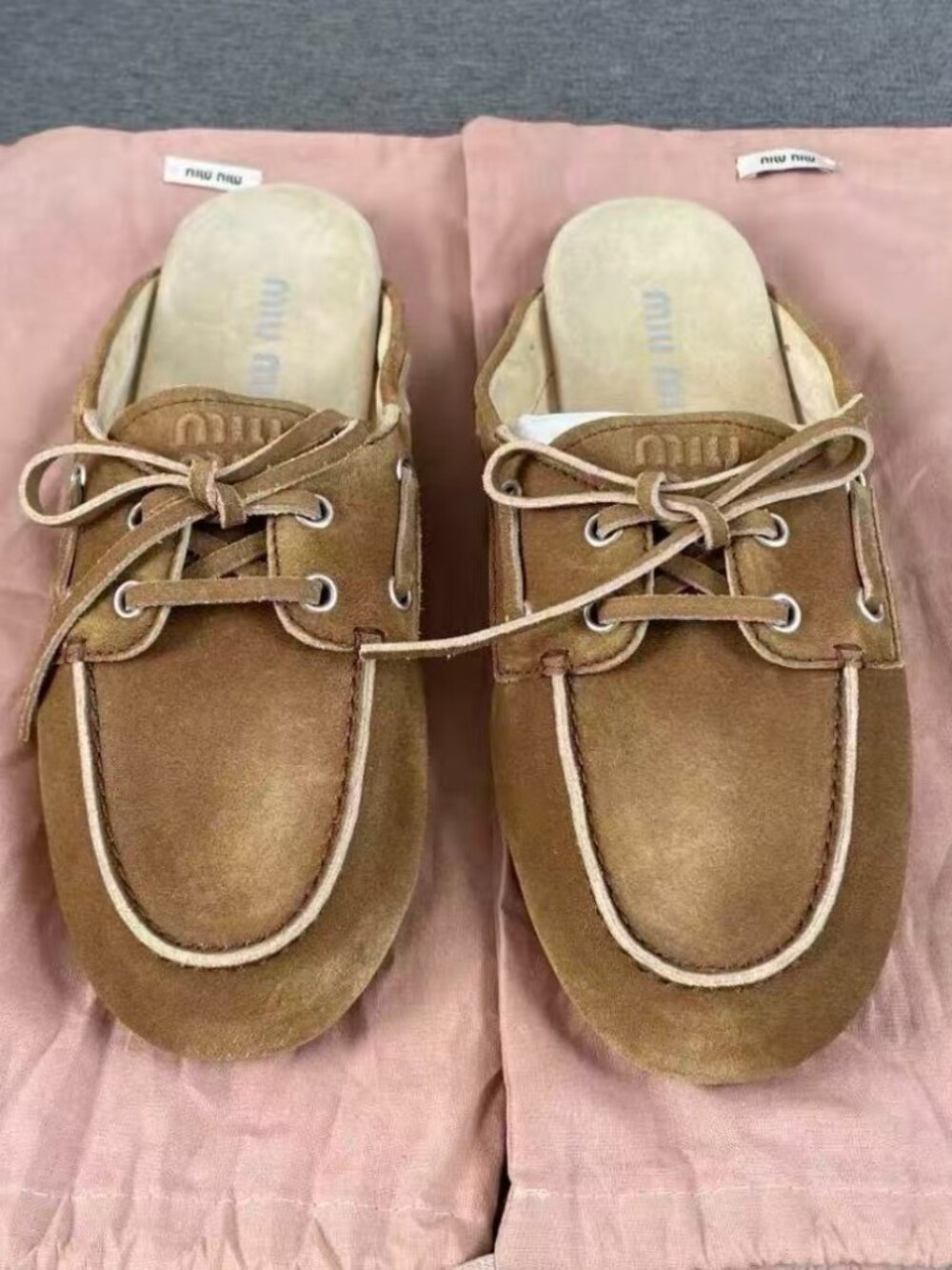 Miu Miu Brown Suede Backless Boat Shoe Mules Size 38